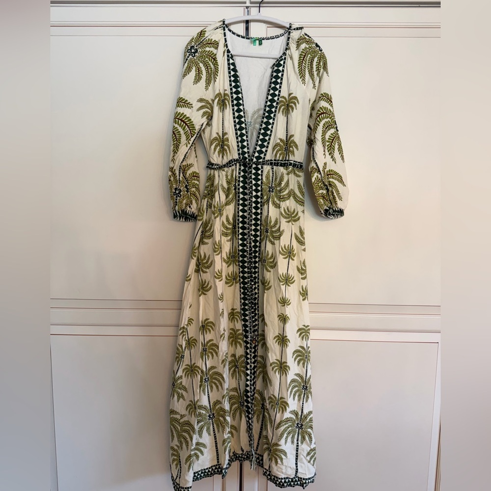 FARM Rio Cream Maxi Dress with Olive Palm Print and Green Trim - Picture 6 of 13